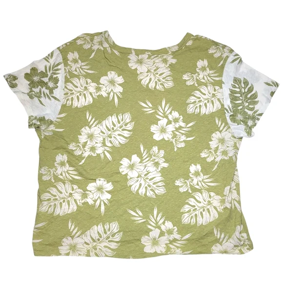 American Eagle Womens Large Floral T-Shirt Green White Hawaiian Tropical Top Tee - Picture 4 of 9